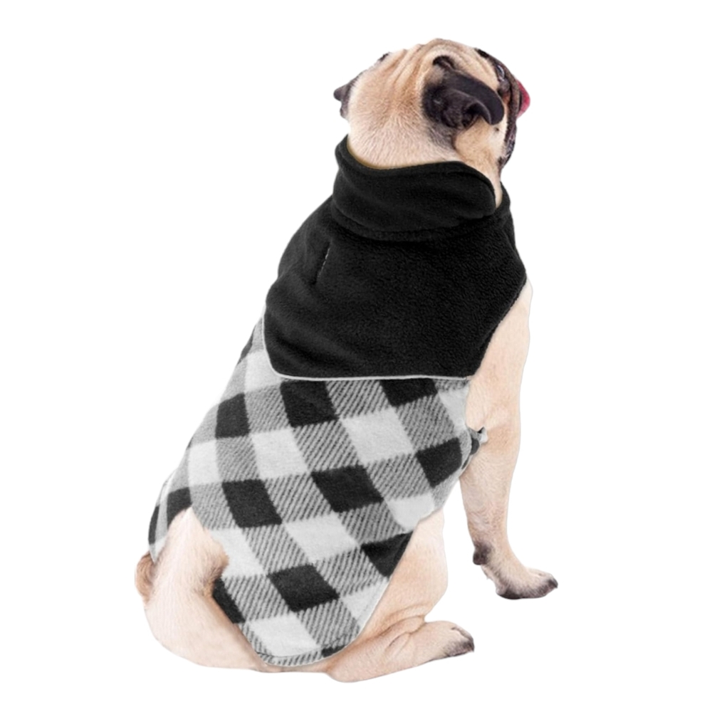 Fragralley Dog Black White Plaid Reversible Fall Winter Coat Harness Hole Size S